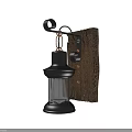 Vintage Rustic Wall Lamp With Wooden Base Metal Frame And Warm Lantern Light