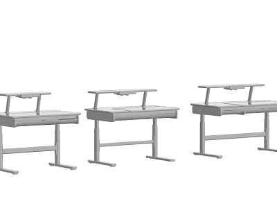 Modern Silver Study Desks With Drawers And Upper Shelves Set 3d model