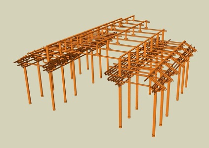 Wooden structure gallery 3d model