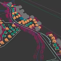 Rural Residential Area Birds Eye View Planning With Farmland River And Roads