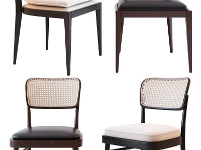Modern Dining Chairs With Woven Backrests Leather Cushions And Wooden Frames In Different Styles 3d model