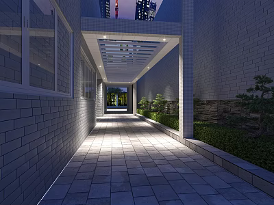 Garden Landscape Design Featuring Paved Walkway Brick Walls Green Plants And Soft Lighting 3d model