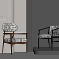 Modern Designer Dining Chairs With Patterned Fabric Upholstery And Dark Metal Frames 3d model