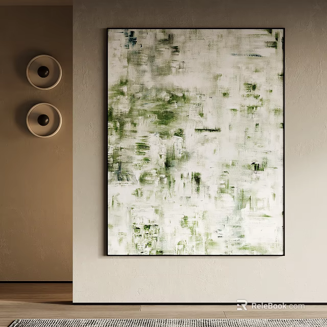 Modern Abstract Green White Painting On Wall With Circular Decorations 3d model