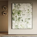 Modern Abstract Green White Painting On Wall With Circular Decorations 3d model