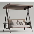Outdoor Swing Chair with Canopy Wooden Seat Cushions and Metal Frame Chains