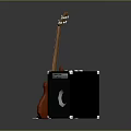 Electric Bass Guitar With Two Black Music Amplifiers And Audio Equipment Setup
