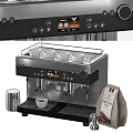 Modern Kitchen Appliances Featuring Espresso Machine Coffee Cups And Beans Bag 3d model
