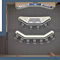 Modern Conference Room With Multiple Computer Screens Microphones Large Display Screen And People In Meeting