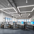 Modern Public Office Space Interior With Open Workstations Computers Ergonomic Chairs Large Windows Natural Light