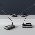 Modern Headphone Speakers With Long Microphone Boom Digital Display And Control Buttons