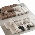 Modern Brown and Beige Modular Sectional Sofa with Plush Cushions and Small Side Tables