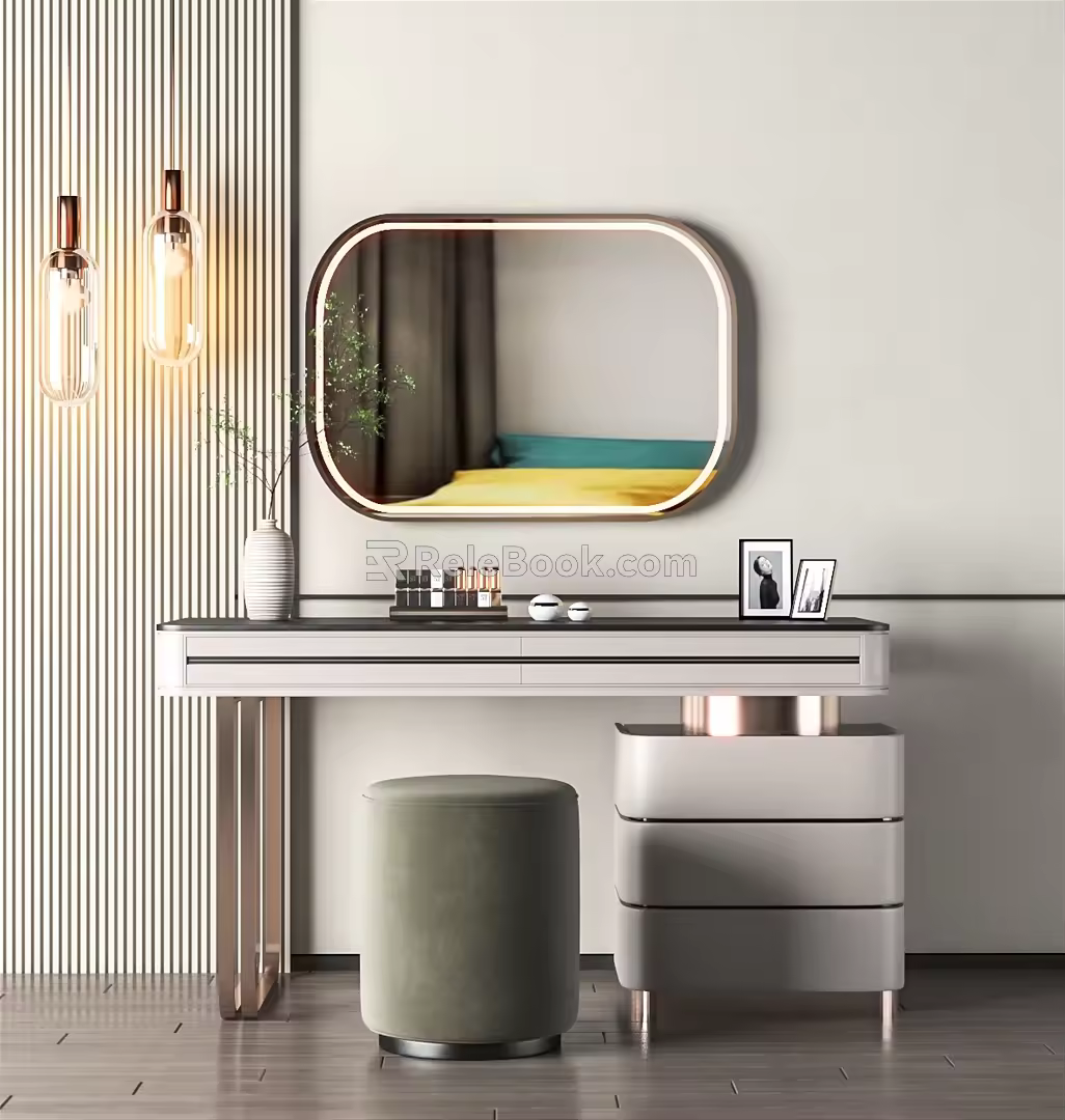 Light Luxury Dressing Table Makeup Chair Combination 3d model