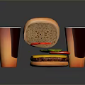 Delicious Hamburger with Fresh Bun Tomato and Cucumber Slices and Cold Drinks
