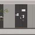 Modern Luxury Wardrobe with Gold Frame Glass Doors White Cabinetry and Green Plant Decorative Items