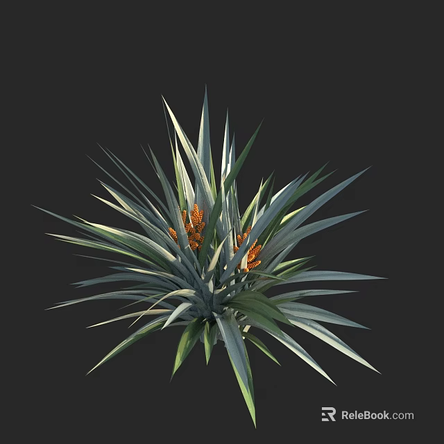 Vibrant Tropical Plant with Long Sword Shaped Leaves and Orange Flower Clusters 3d model 