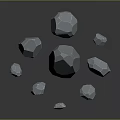 Natural Light Gray Stone Samples With Geometric Cut Texture On Black Smooth Surface And Reflections 3d model