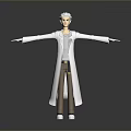Cartoon Character With White Long Coat Brown Pants And Gray Hair Arms Outstretched