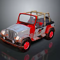 Vintage Red And Silver Off Road Vehicle With Canvas Top And Number 48