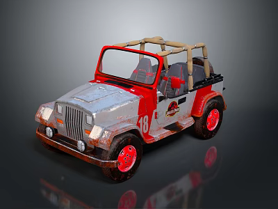 Vintage Red And Silver Off Road Vehicle With Canvas Top And Number 48 3d model Vintage Red And Silver Off Road Vehicle With Canvas Top And Number 48 3d model