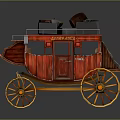 Red Vintage Stagecoach With Wooden Structure Large Wheels And Luggage On Top