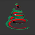 Shiny Metallic Spiral Ribbon Structure In Green And Red With Dark Background Reflection