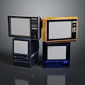 Four Vintage Computer CRT Monitors Stacked With Different Colors And Blank Screens