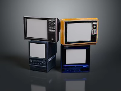 Four Vintage Computer CRT Monitors Stacked With Different Colors And Blank Screens 3d model