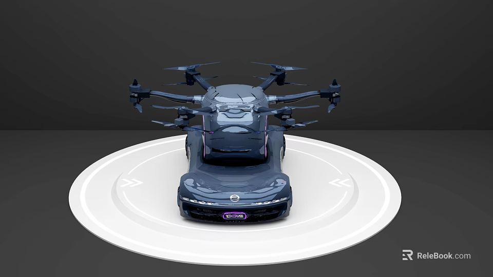 Futuristic Flying Car With Multiple Propellers And Advanced Design On Circular Platform 3d model