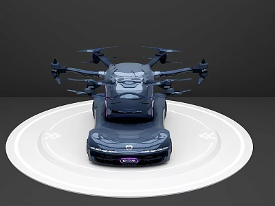 Futuristic Flying Car With Multiple Propellers And Advanced Design On Circular Platform 3d model