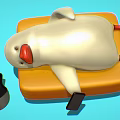 White Cartoon Duck Lying On Orange Mat With Black Cup And Phone