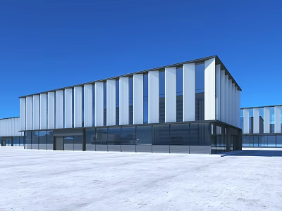 Modern Industrial Factory Building With Glass Curtain Walls Metal Structure And Spacious Yard 3d model