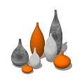 Decorative Ceramic Vessels in Orange Gray and White with Various Shapes and Sizes