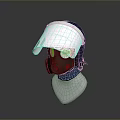 Tactical Military Helmet With Silver Face Shield Black Respirator And Blue Details