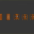 Orange Mechanical Structure Models With Different Designs On Gray Background And Reflections