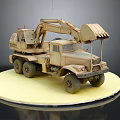 Vintage Multi Wheel Functional Vehicle Model With Excavator Bucket On Base 3d model