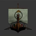 Viking Warrior Dragon Head Ship With Decorated Sail Colored Shields And Oars
