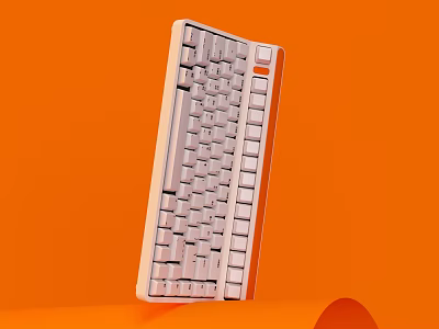 White Mechanical Keyboard With Ergonomic Key Layout On Orange Background 3d model