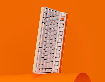 White Mechanical Keyboard With Ergonomic Key Layout On Orange Background 3d model