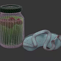 Glass Jar With Green Lid And Green Liquid Alongside Light Blue Slippers