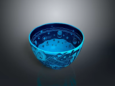 Intricately Carved Blue Bowl With Celestial Stars Planets And Geometric Patterns 3d model