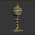Antique Golden Decorative Ornament Piece With Intricate Carvings Lidded Top And Ornate Base