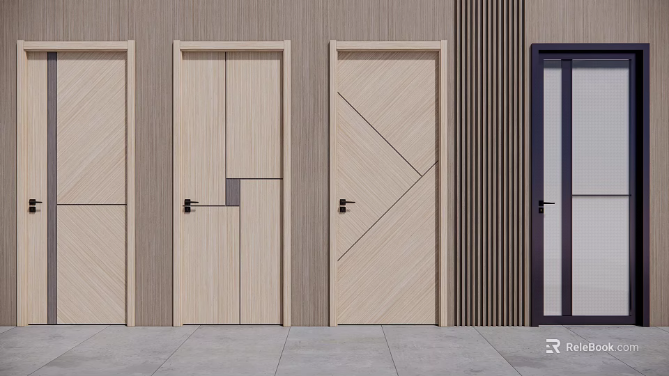 Hinged Doors With Modern Wooden Panel Designs For Contemporary Interior Spaces 3d model
