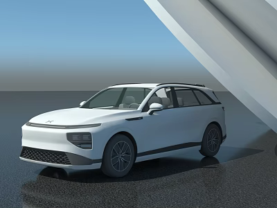 White Modern SUV With Streamlined Design In Contemporary Architectural Setting On Shiny Floor 3d model