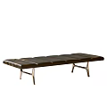 Brown Leather Sofa Bench With Modern Metal Legs And Light Shadow Effects