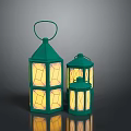 Green Decorative Lantern Furniture With Various Sizes Metal Frame And Glass Panels