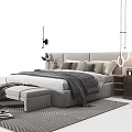 Modern Upholstered Double Bed With Bedside Tables Table Lamp Footstool And Rug 3d model