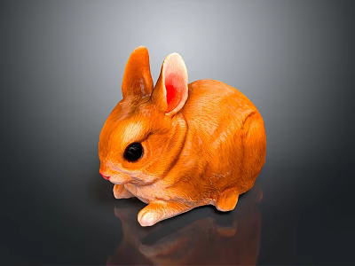 Small Orange Rabbit Figurine With Big Ears Black Eyes And Shiny Surface On Dark Background 3d model
