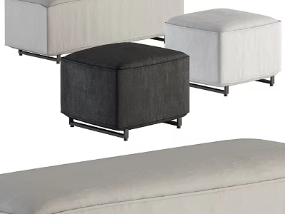 Contemporary Fabric Ottoman In Black White Gray With Square Shape And Metal Legs 3d model