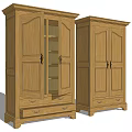Traditional Wooden Wardrobes With Double Doors Glass Panels And Drawers For Home Storage